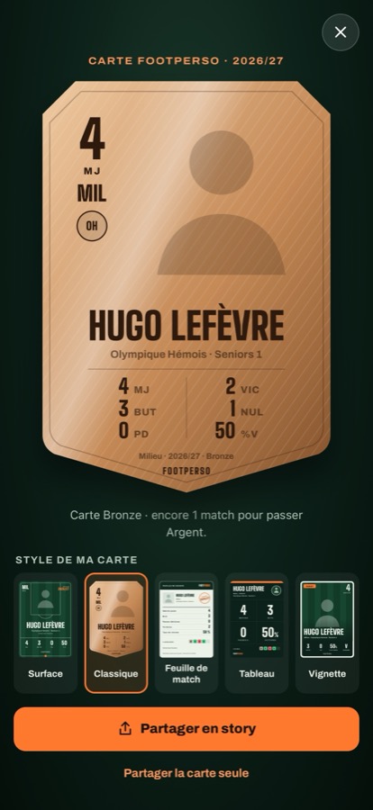 Carte FootPerso style Classique, palier Bronze