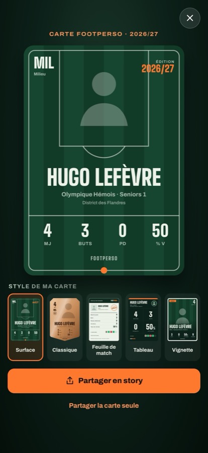 Carte FootPerso style Surface, avec le choix des cinq styles